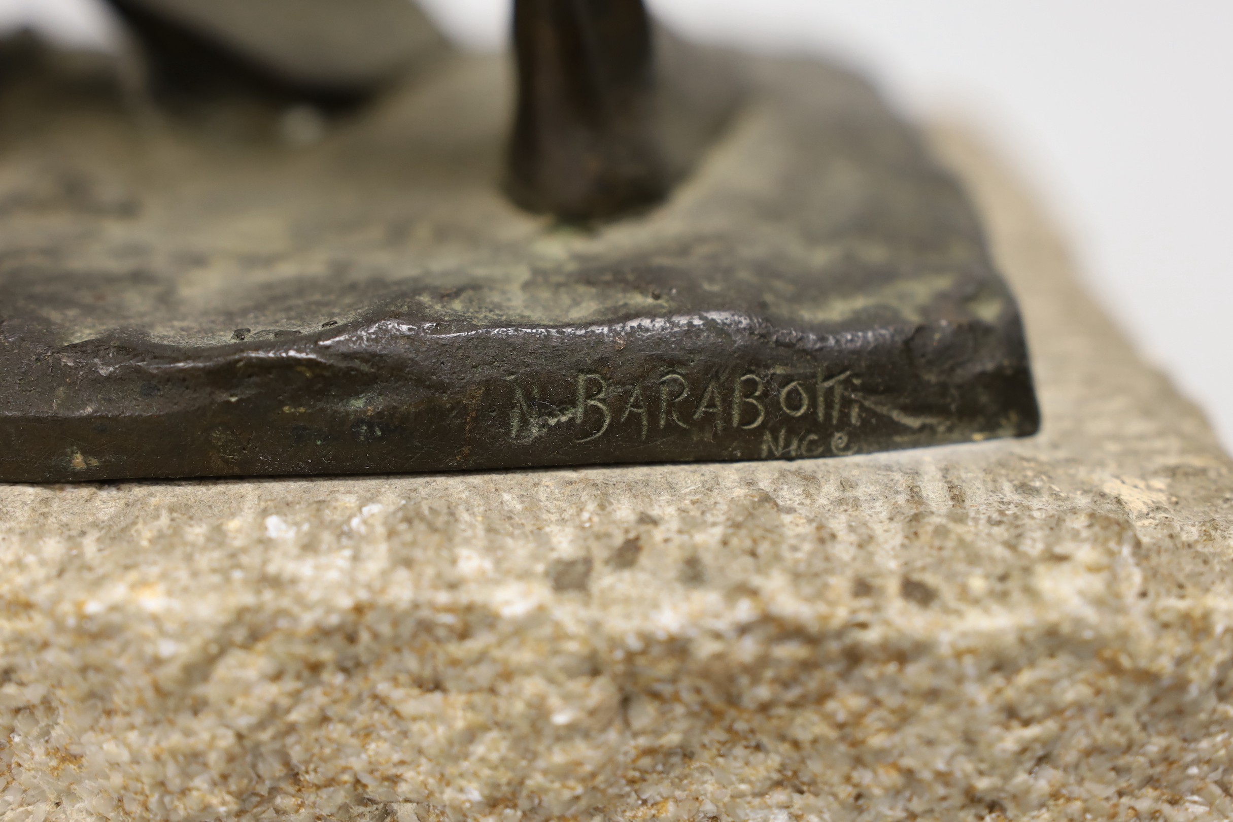 An early 20th century bronze figure of a worker. Signed N. Barabotti Nice, to rear of base. 43cm